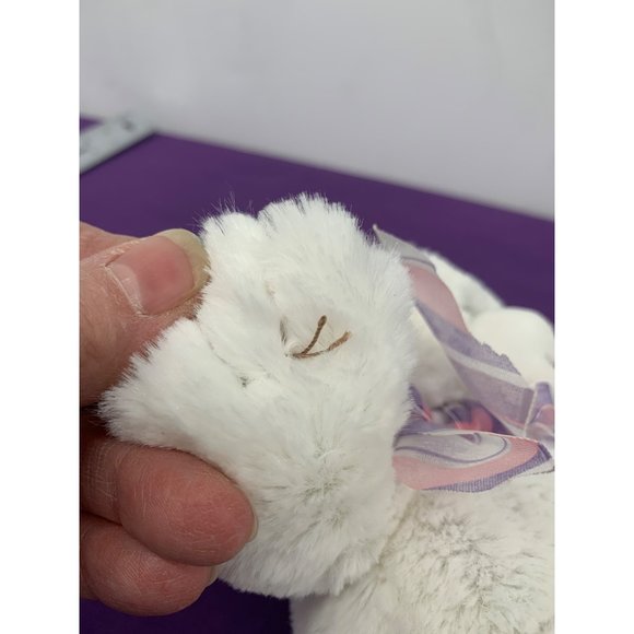 Dena NO 1784 First Main White Bear Plush Stuffed Animal Purple Pink Striped Ribb - Picture 6 of 12